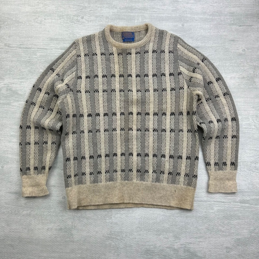 Vintage Pendleton Sweater Size Large Gray Geometric Wool Pull Over Grandpa Boho